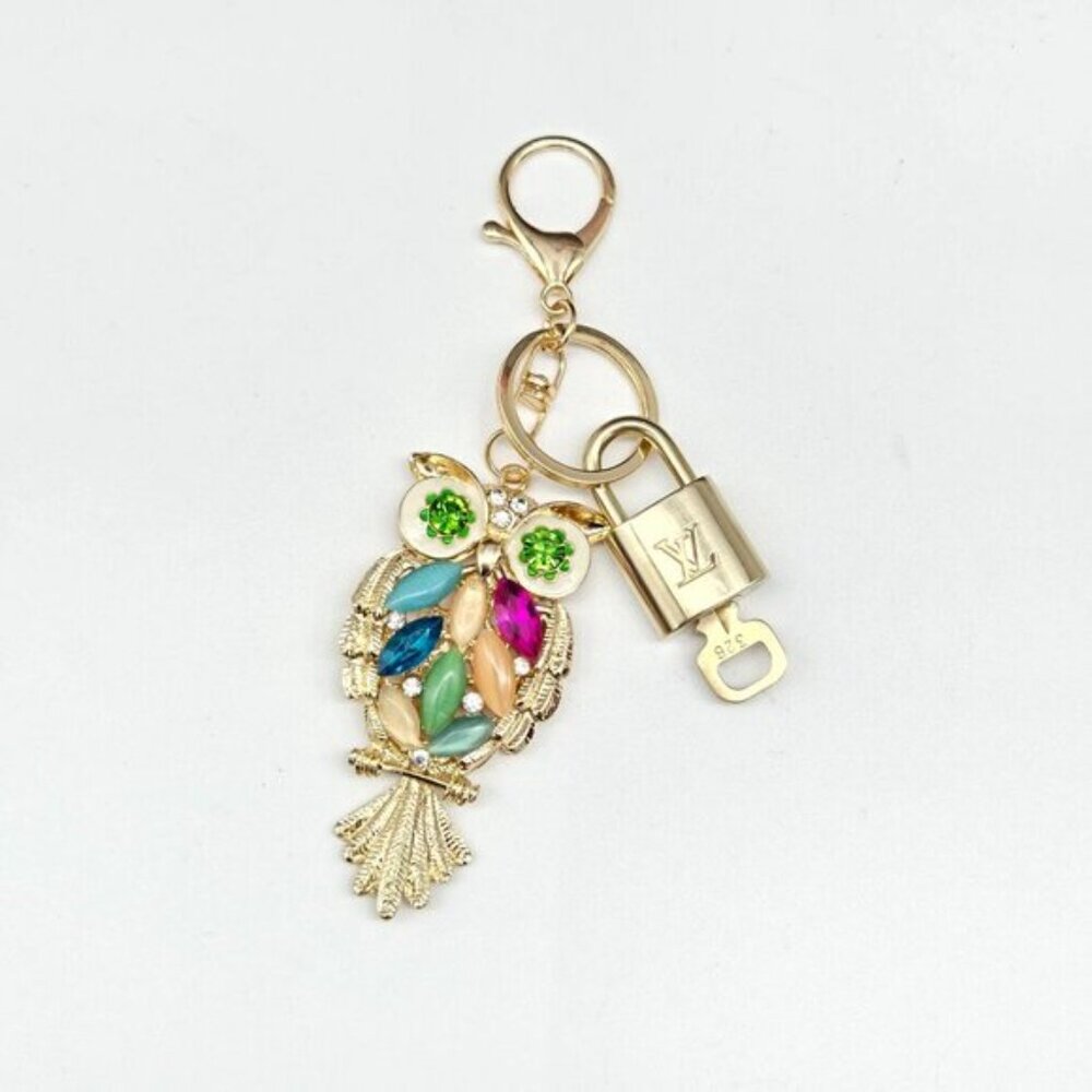 Louis Vuitton Gold Padlock Key 🔒 Authentic LV Charm + Unbranded Owl Keychain